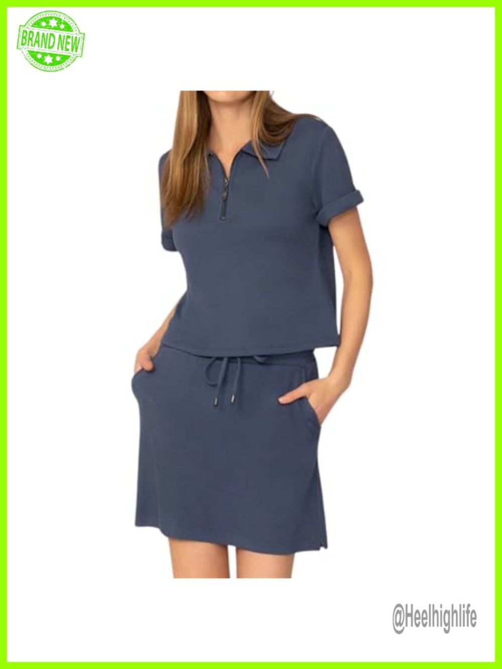Women's 2 Piece Skort Set Short Sleeve Polo Collar Tennis Skort Pockets